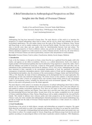 A Brief Introduction to Anthropological Perspectives on Diet: Insights Into the Study of Overseas Chinese