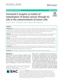 Farnesoid X Receptor As Marker of Osteotropism of Breast Cancers Through Its Role in the Osteomimetism of Tumor Cells L