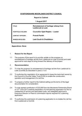 Reinstatement of Heritage Railway from Leekbrook to Leek PDF 265 KB