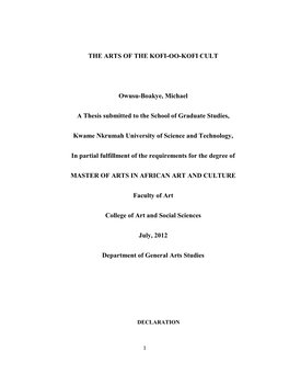 THE ARTS of the KOFI-OO-KOFI CULT Owusu-Boakye, Michael A