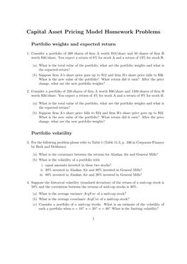 Capital Asset Pricing Model Homework Problems