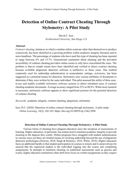 Detection of Online Contract Cheating Through Stylometry: a Pilot Study