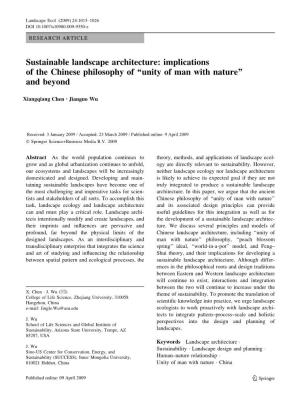 Sustainable Landscape Architecture: Implications of the Chinese Philosophy of ‘‘Unity of Man with Nature’’ and Beyond