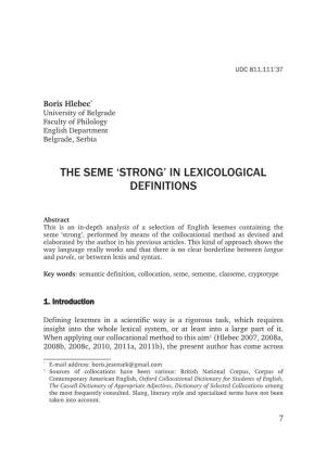 The Seme ‘Strong’ in Lexicological Definitions