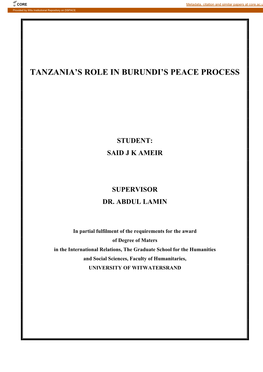 Tanzania's Role in Burundi's Peace Process