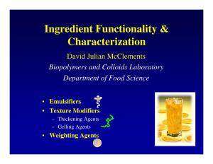 Ingredient Functionality & Characterization
