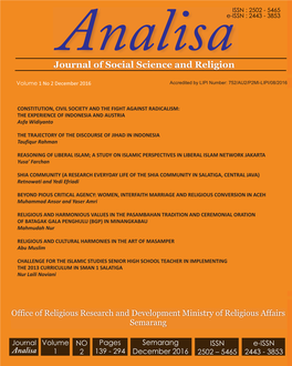 Journal of Social Science and Religion Journal of Social Science and Religion