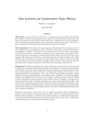 Two Lectures on Constructive Type Theory