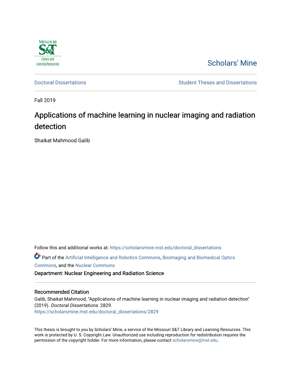 Applications of Machine Learning in Nuclear Imaging and Radiation Detection