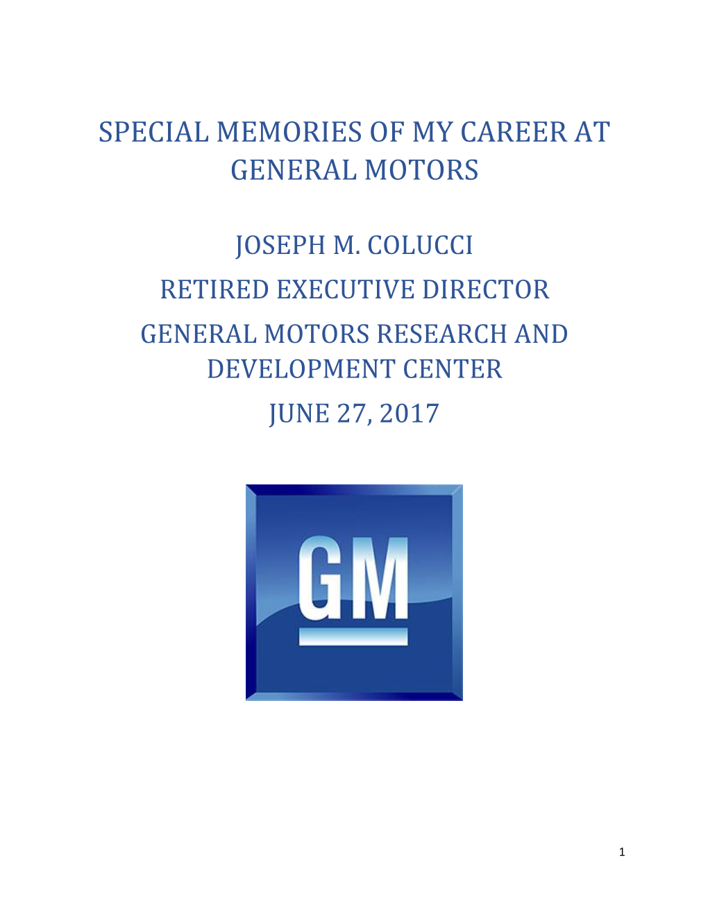 Special Memories of My Career at General Motors