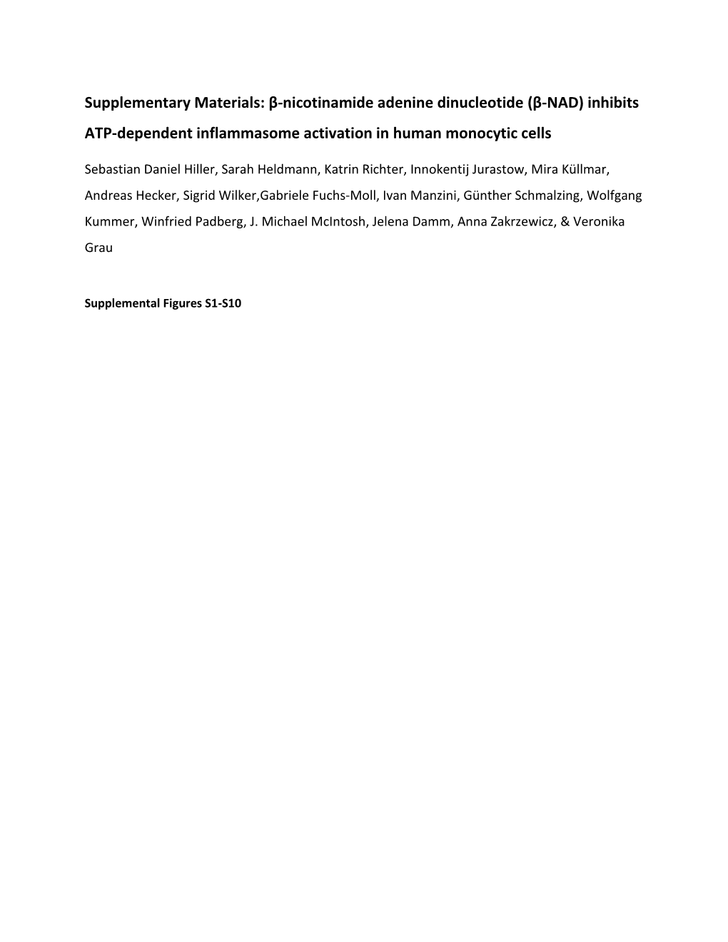 Β-Nicotinamide Adenine Dinucleotide (Β-NAD) Inhibits ATP-Dependent Inflammasome Activation in Human Monocytic Cells