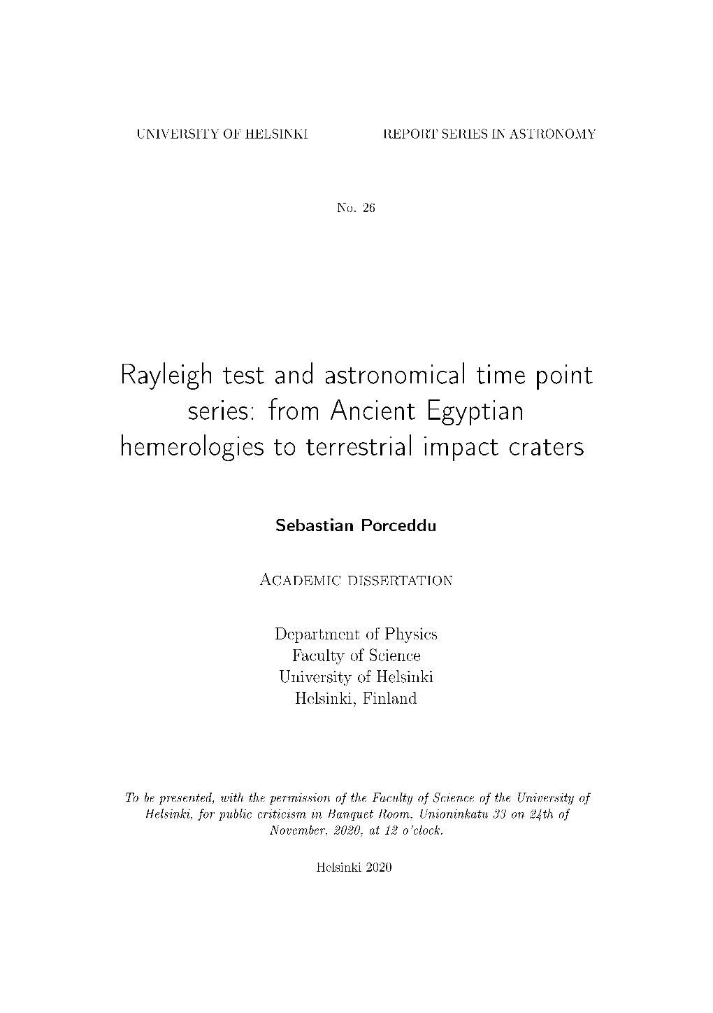 Rayleigh Test and Astronomical Time Point Series: from Ancient Egyptian Hemerologies to Terrestrial Impact Craters