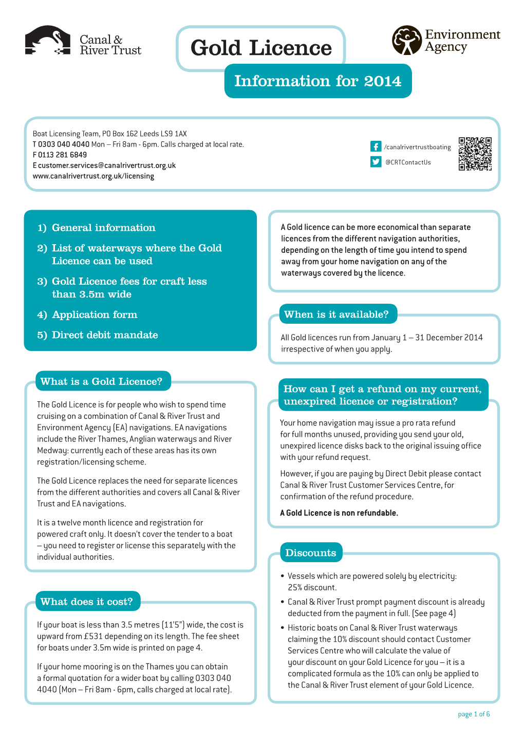 Gold Licence Information for 2014