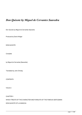 Don Quixote by Miguel De Cervantes Saavedra&lt;/H1&gt;