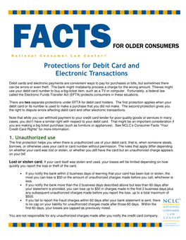 Protections for Debit Card and Electronic Transactions