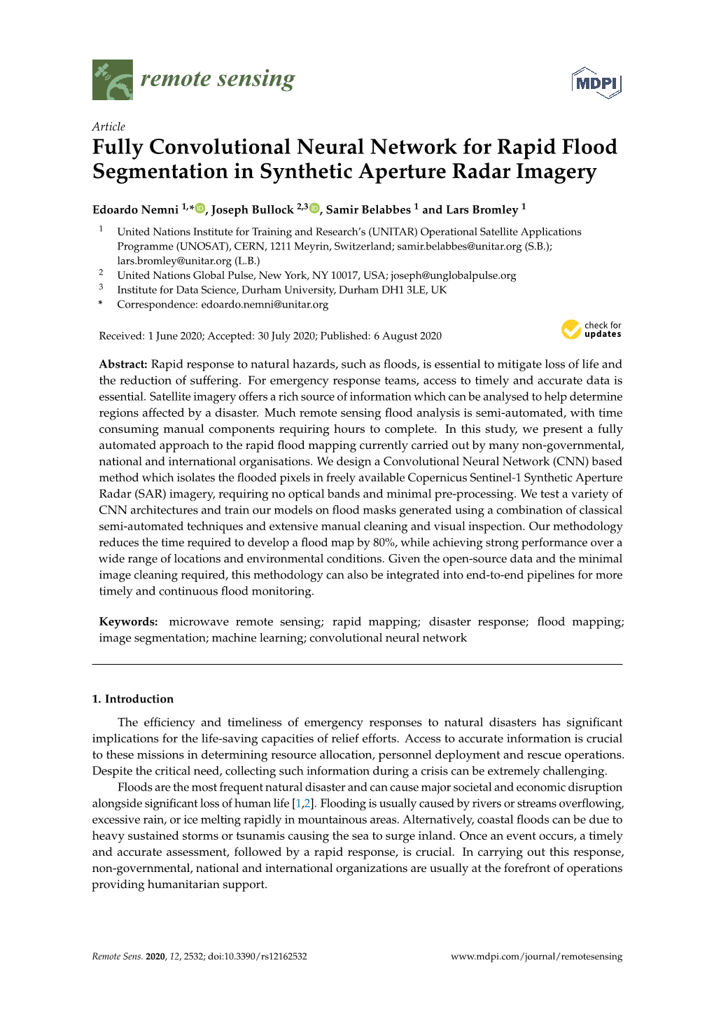 Fully Convolutional Neural Network for Rapid Flood Segmentation in Synthetic Aperture Radar Imagery