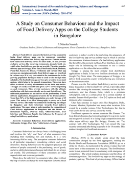 A Study on Consumer Behaviour and the Impact of Food Delivery Apps on the College Students in Bangalore