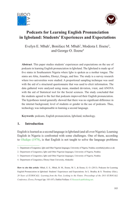 Podcasts for Learning English Pronunciation in Igboland: Students’ Experiences and Expectations