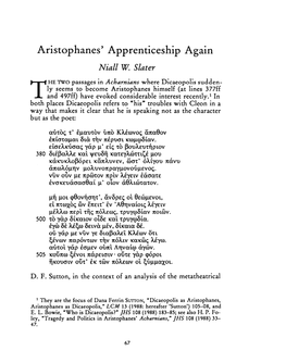 Aristophanes' Apprenticeship Again , Greek, Roman and Byzantine Studies, 30:1 (1989) P.67