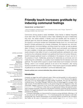 Friendly Touch Increases Gratitude by Inducing Communal Feelings