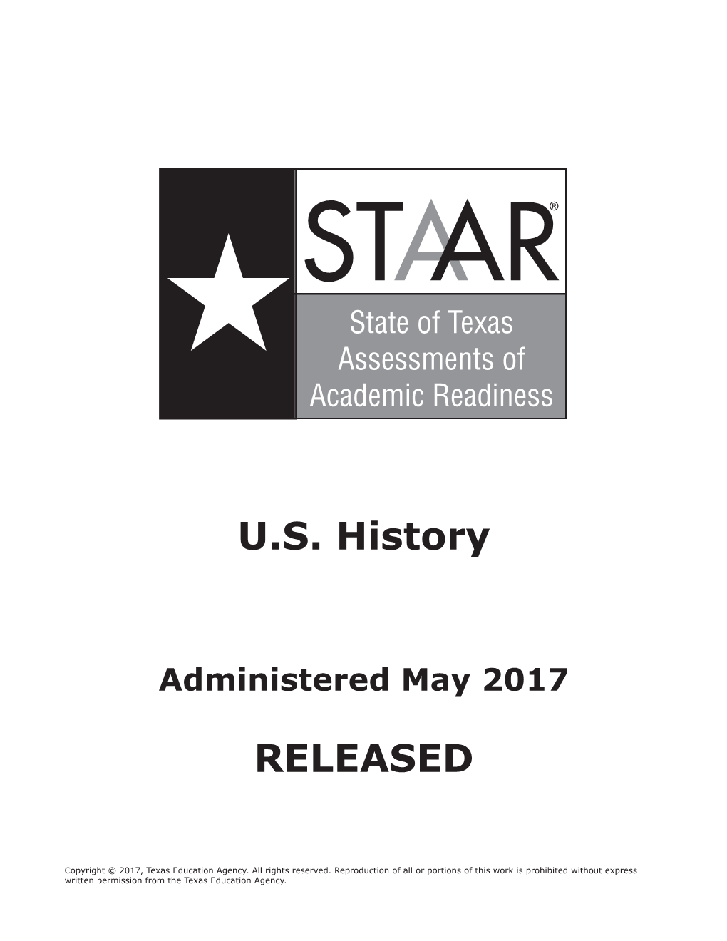 STAAR U.S. History Administered May 2017 Released
