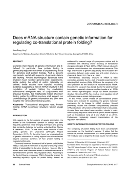 Does Mrna Structure Contain Genetic Information for Regulating Co-Translational Protein Folding?