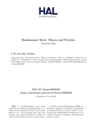 Randomness Tests: Theory and Practice Alexander Shen