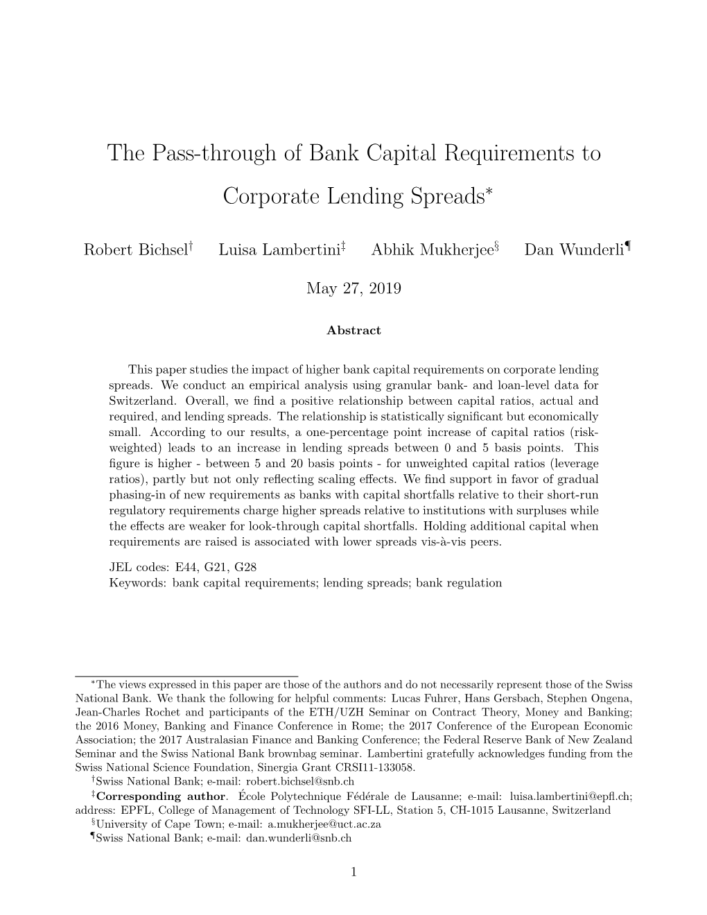The Pass-Through of Bank Capital Requirements to Corporate Lending Spreads∗