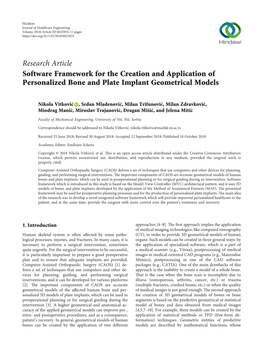 Research Article Software Framework for the Creation and Application of Personalized Bone and Plate Implant Geometrical Models