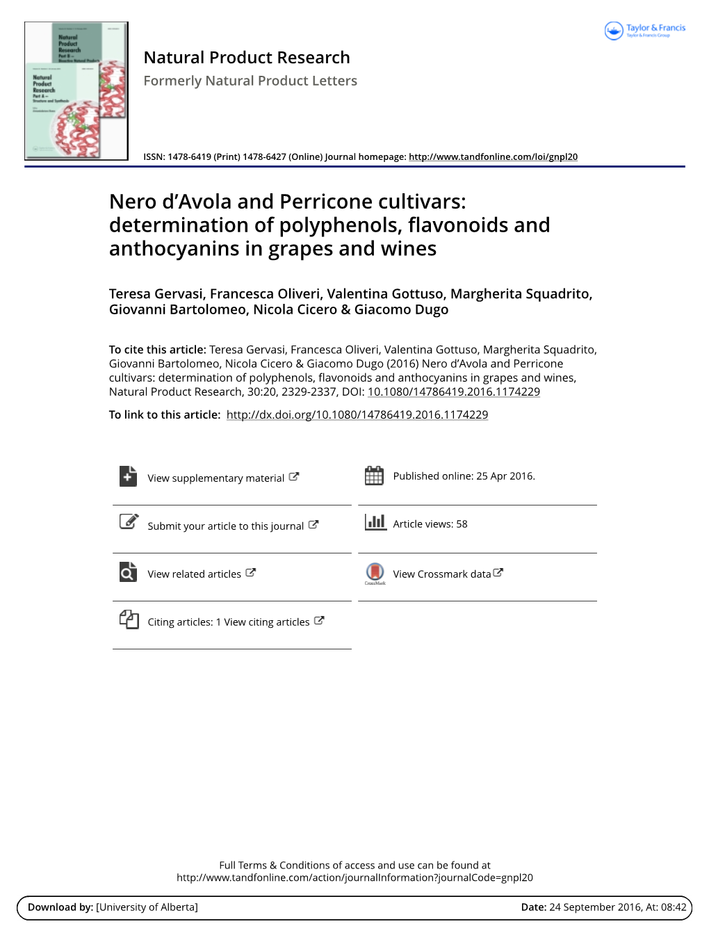 Nero D'avola and Perricone Cultivars: Determination Of