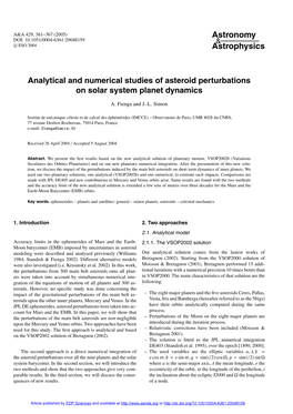Analytical and Numerical Studies of Asteroid Perturbations on Solar System Planet Dynamics