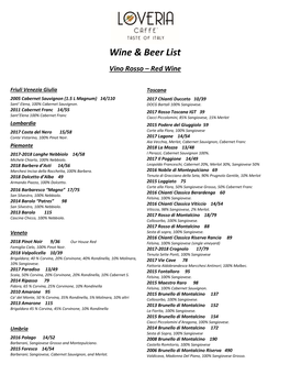 Wine & Beer List