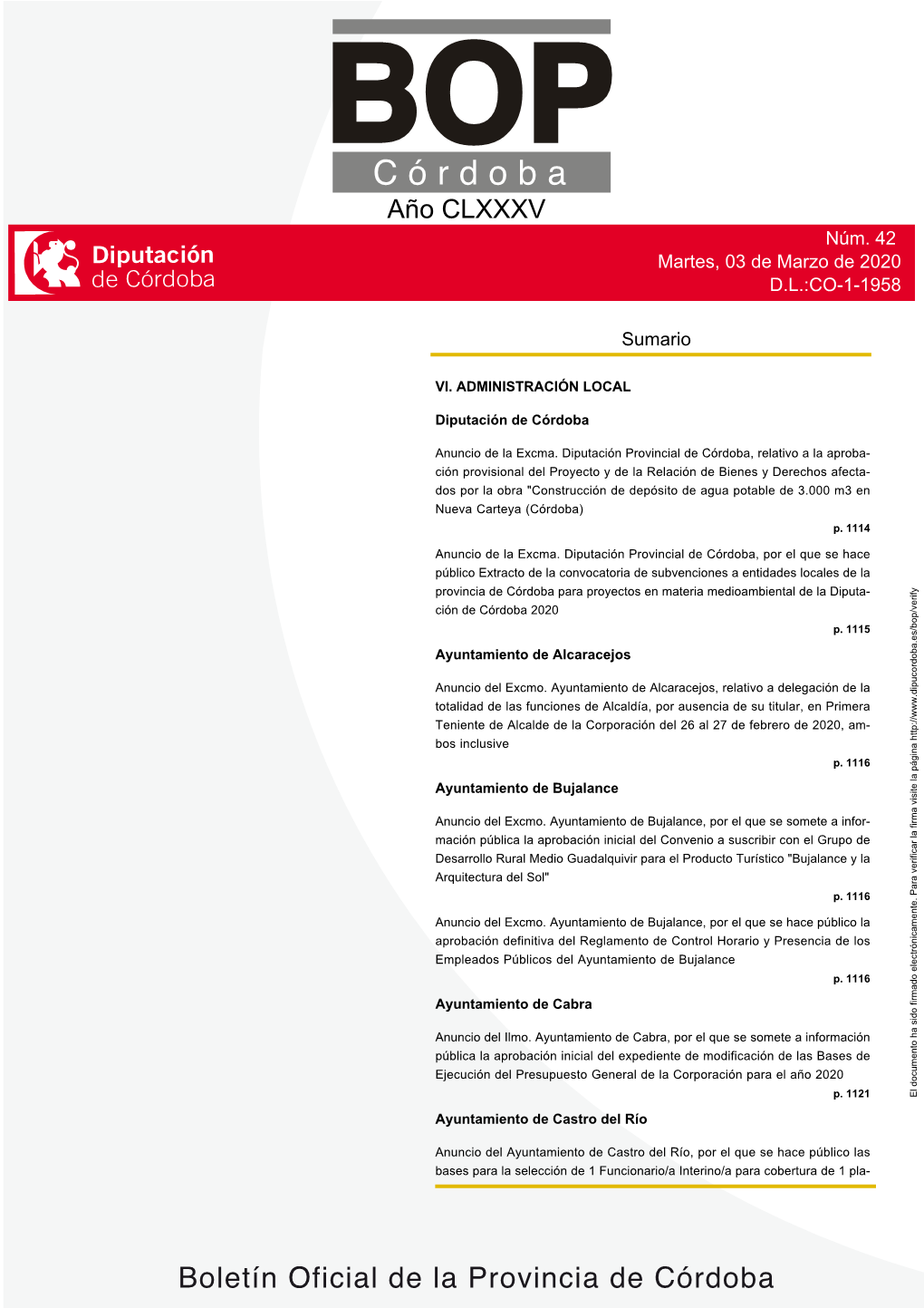 Boletín Oficial De La Provincia De Córdoba Nº 42 P.1112 Martes, 03 De Marzo De 2020