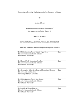 Composing Collectivity: Exploring Musical Performance in Havana by Andrea Gilbert a Thesis Submitted in Partial Fulfillment Of