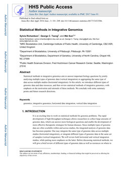 Statistical Methods in Integrative Genomics