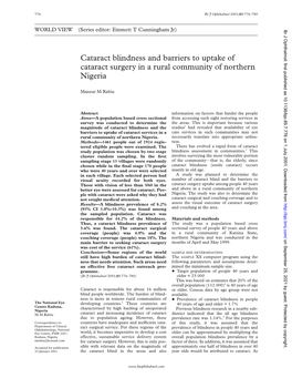 Cataract Blindness and Barriers to Uptake of Cataract Surgery in a Rural Community of Northern Nigeria