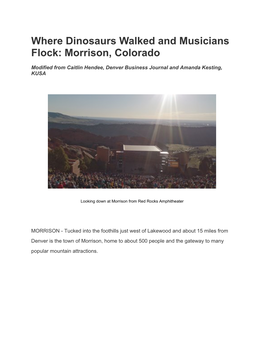Where Dinosaurs Walked and Musicians Flock: Morrison, Colorado
