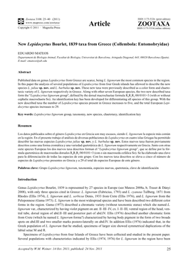 New Lepidocyrtus Bourlet, 1839 Taxa from Greece (Collembola: Entomobryidae)