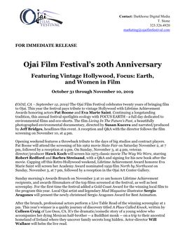 Ojai Film Festival's 20Th Anniversary