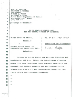 Competitive Impact Statement: U.S. V. Pacific Telesis Group, Et Al