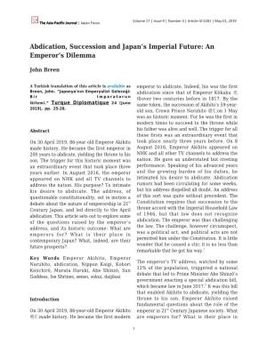 Abdication, Succession and Japan's Imperial Future: an Emperor's