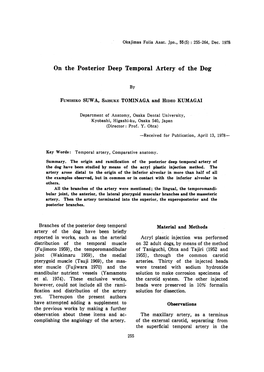 On the Posterior Deep Temporal Artery of the Dog Branches of the Posterior Deep Temporal Artery of the Dog Have Been Briefly