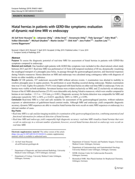 Hiatal Hernias in Patients with GERD-Like Symptoms: Evaluation of Dynamic Real-Time MRI Vs Endoscopy