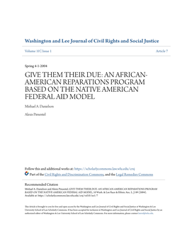 AN AFRICAN-AMERICAN REPARATIONS PROGRAM BASED on the NATIVE AMERICAN FEDERAL AID MODEL, 10 Wash
