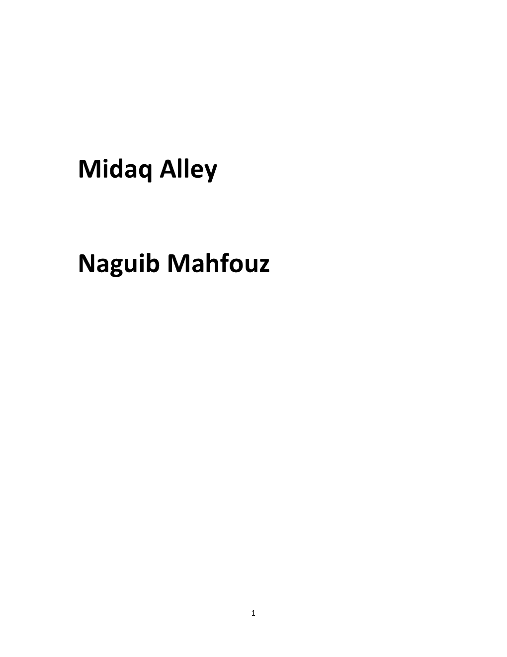 Midaq Alley Naguib Mahfouz