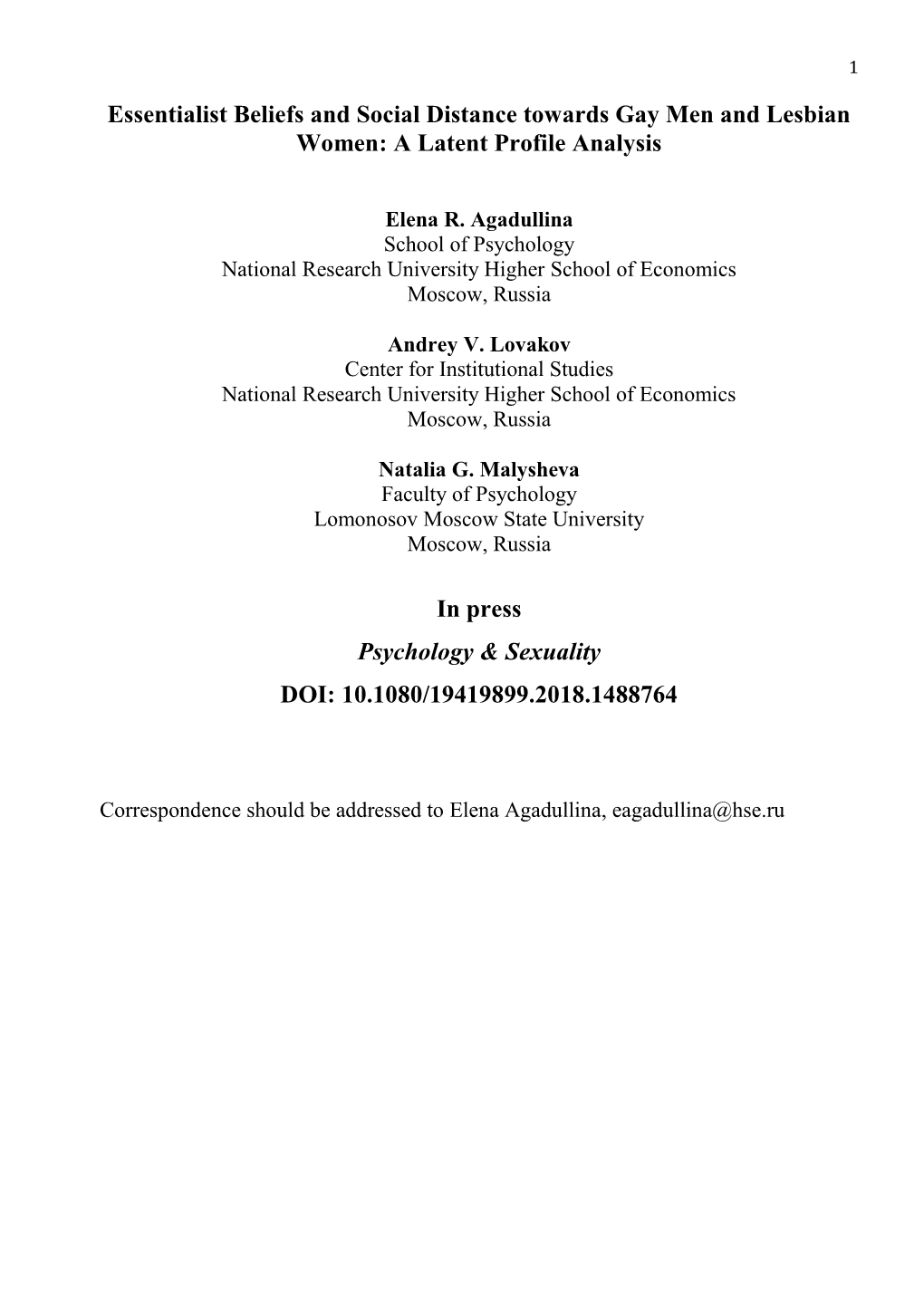 Essentialist Beliefs and Social Distance Towards Gay Men and Lesbian Women: a Latent Profile Analysis