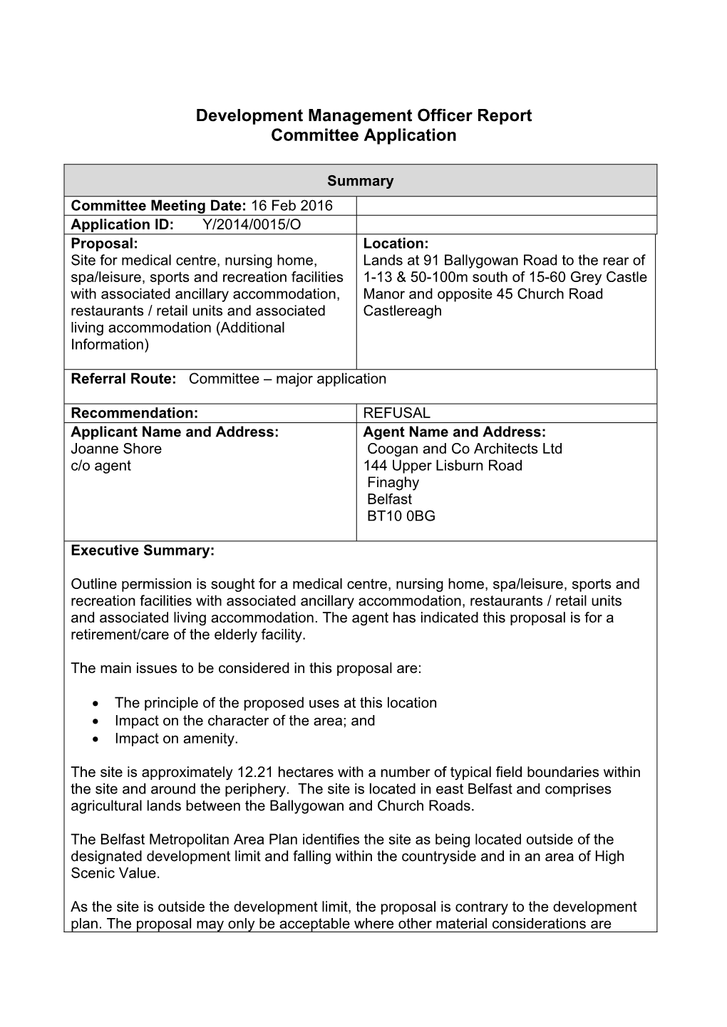 Development Management Officer Report Committee Application