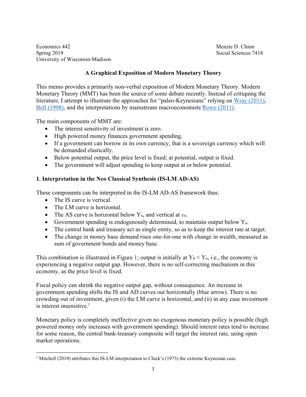 1 a Graphical Exposition of Modern Monetary Theory This Memo Provides a Primarily Non-Verbal Exposition of Modern Monetary Theor