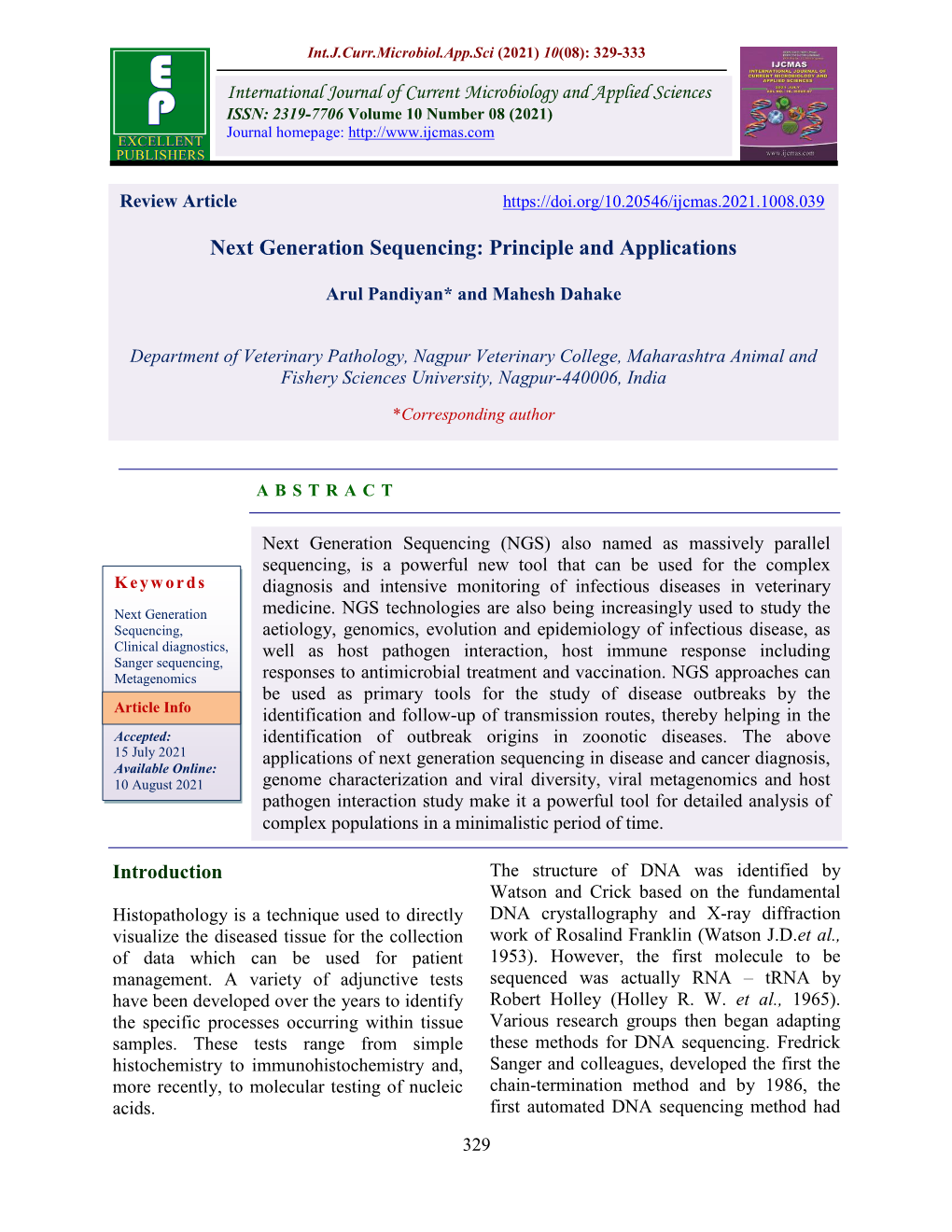 Next Generation Sequencing: Principle and Applications