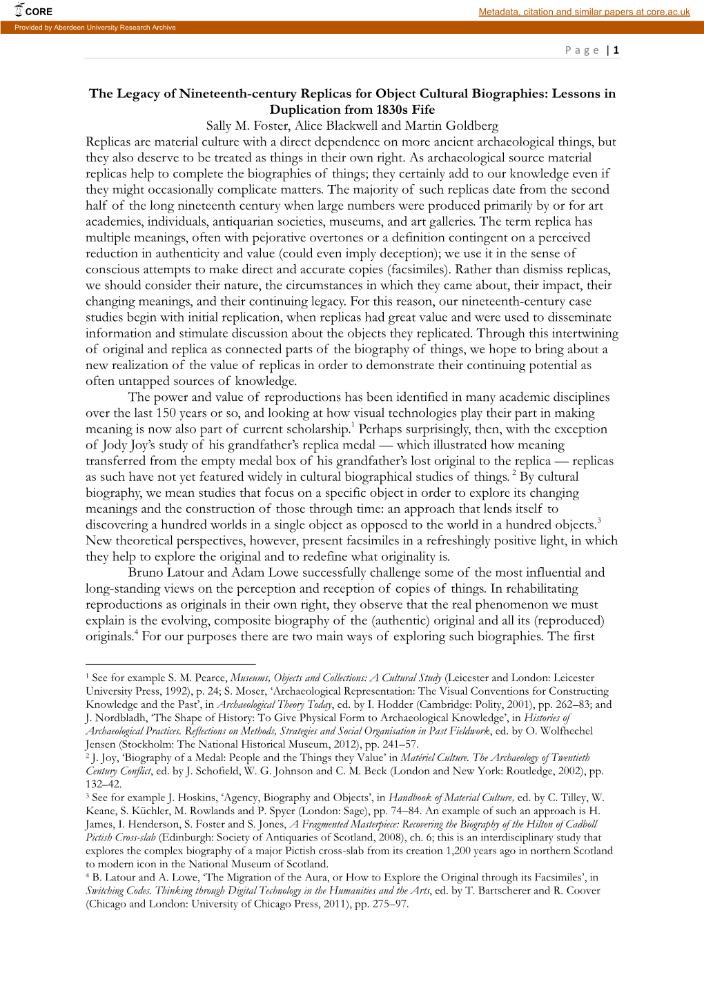 The Legacy of Nineteenth-Century Replicas for Object Cultural Biographies: Lessons in Duplication from 1830S Fife Sally M